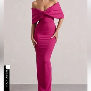 Club L London CORNELIA Hot Pink Strapless Maxi Dress With Oversized Bow